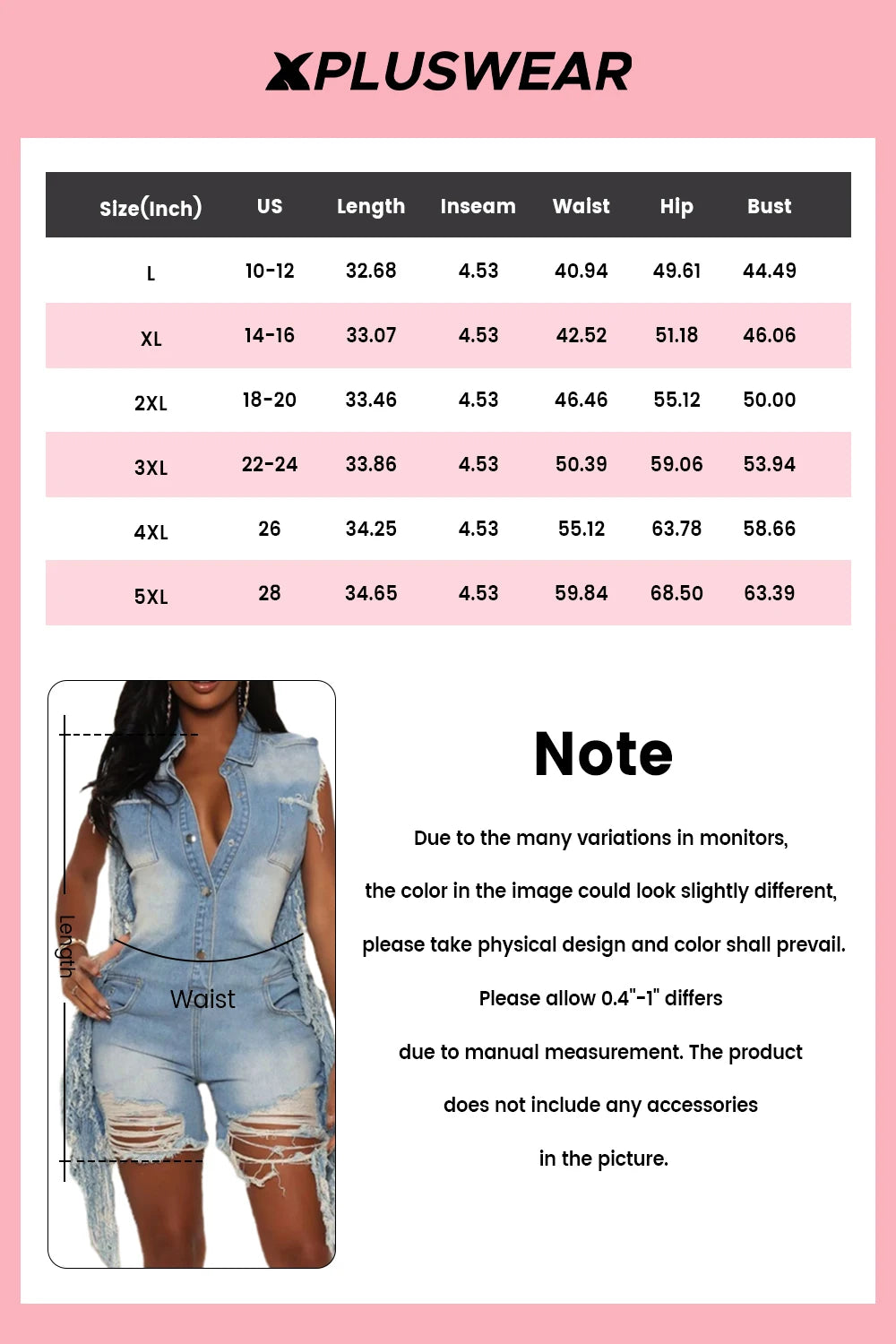 FZ Women's Plus Size Strappy Distressed Denim Jumpsuit
