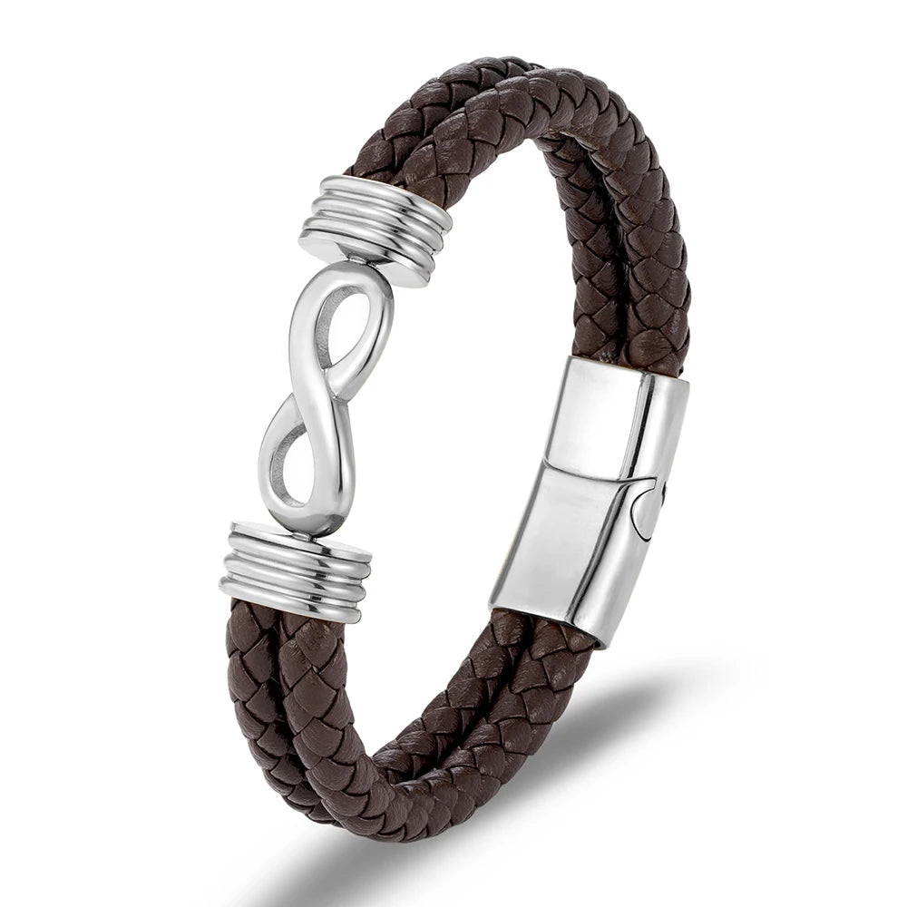 FZ Men's Infinity Number 8 Leather Cuff Bracelet