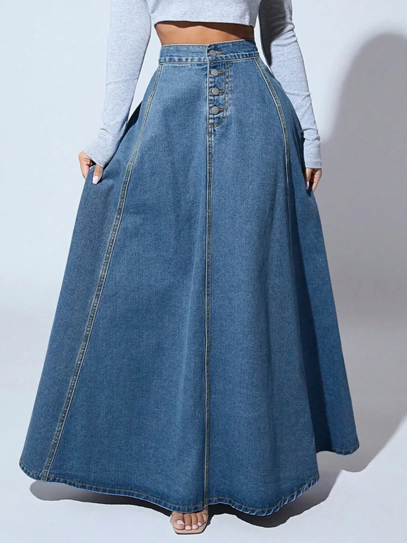 FZ Women's A Line High Waist Vintage Maxi Splice Y2k Streetwear Denim Skirt