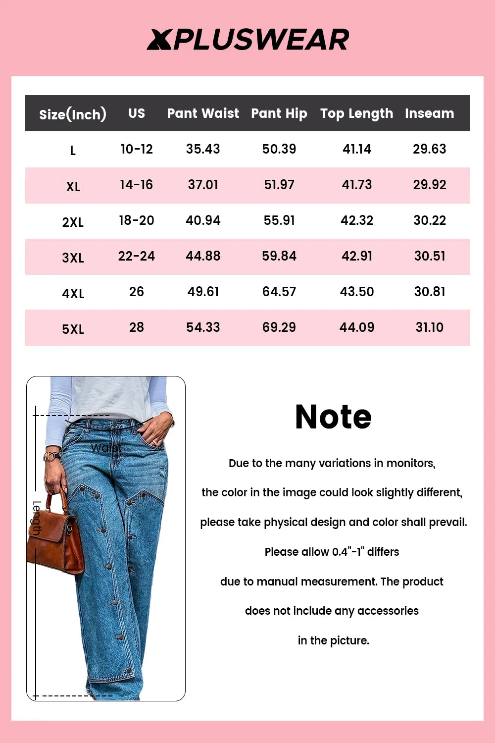 FZ Women's Plus Size Contrast Buttons Pocket Denim Pants