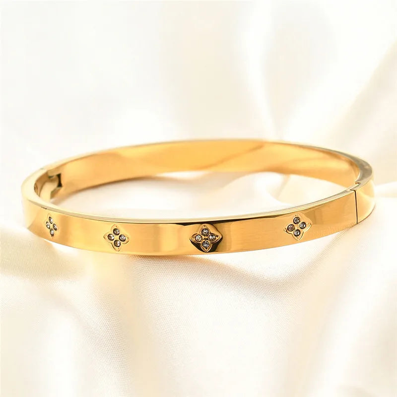 FZ Gold Color Zircon Flower Stainless Steel Bracelet - FZwear