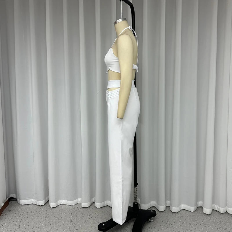 FZ Women's Lace Up Sleeveless Backless Hollow Out Two Piece Pants Suit DSers