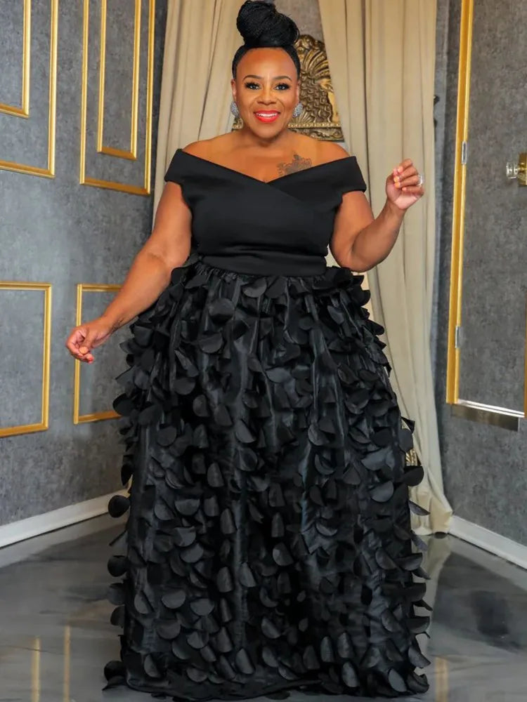 FZ Women's Plus Size Bohemian Short Sleeve Off Shoulder Maxi Dress