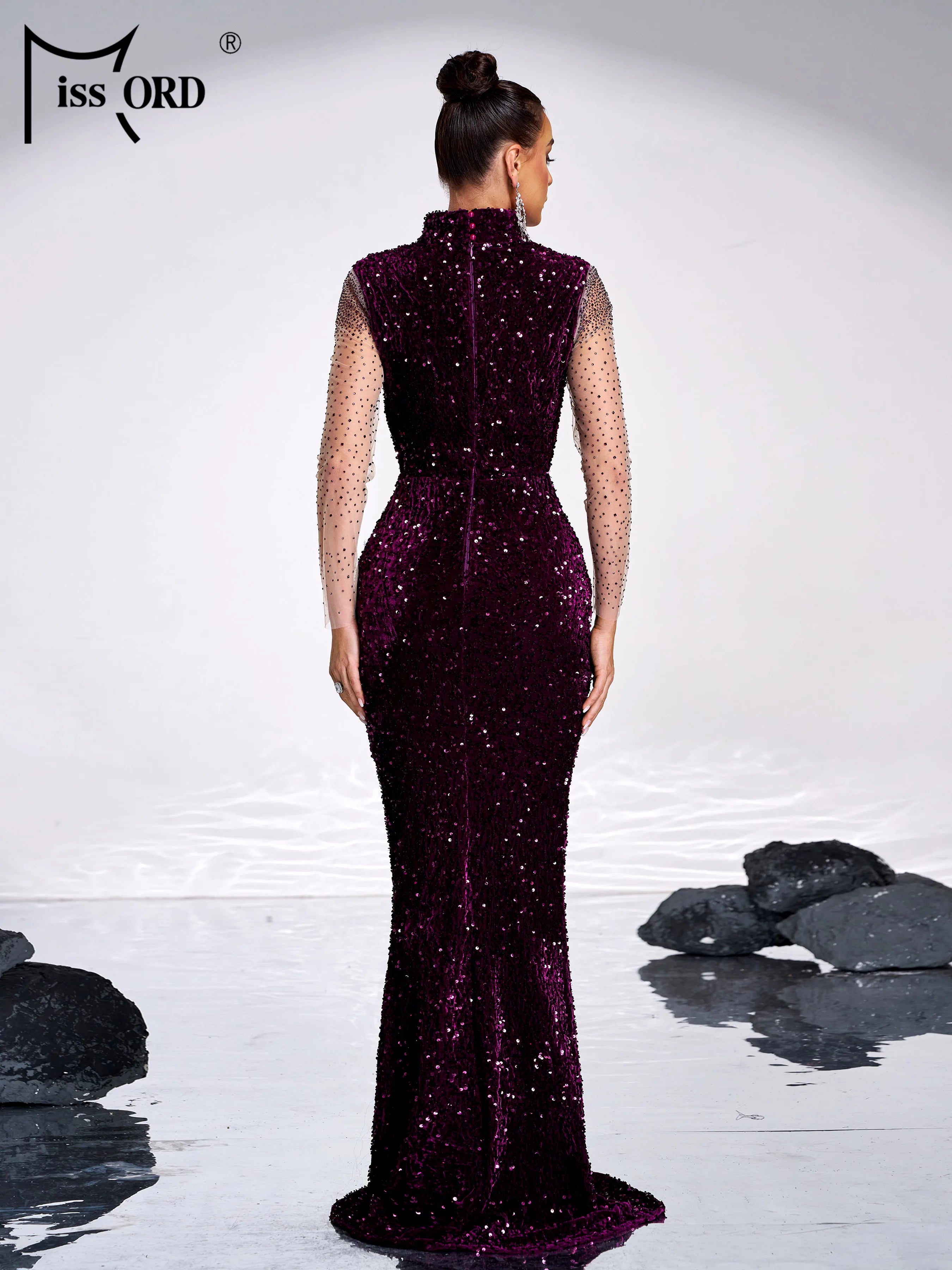 FZ Women's Purple Sequin Mermaid Floor Length Evening Dress