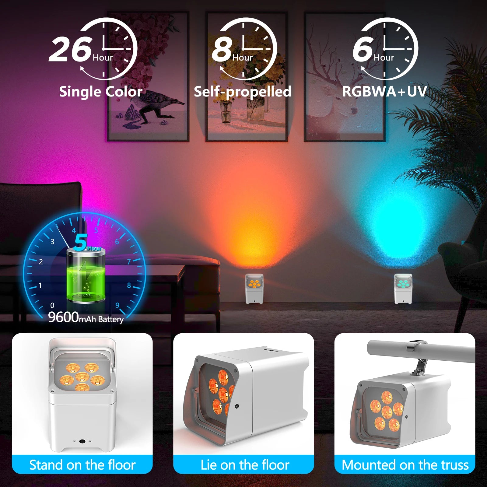 FZ 4Pcs 80W Rechargeable Built-in Battery WiFi Control 6X18W RGBWA+UV LED Par Lighting