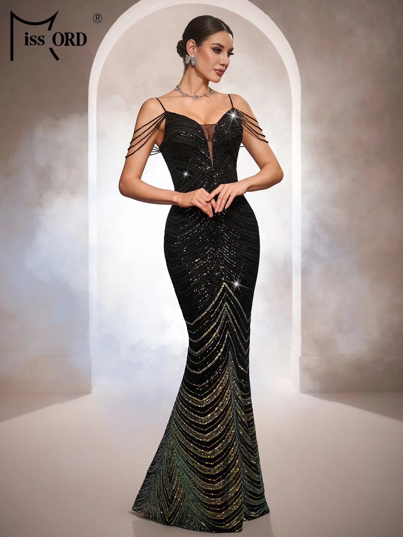 FZ Women's Spaghetti Sequin Mermaid Cocktail Evening Dress