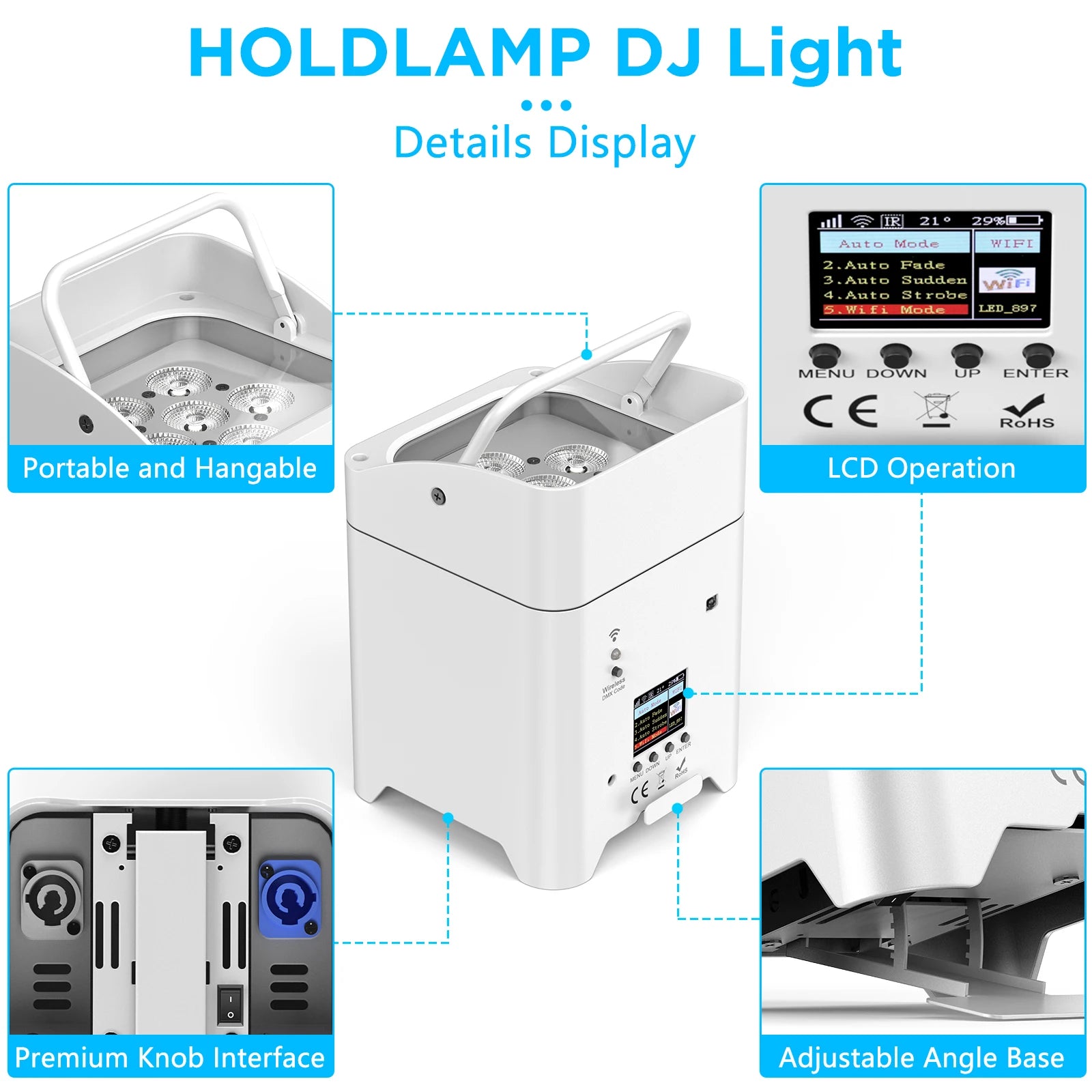 FZ 4Pcs 80W Rechargeable Built-in Battery WiFi Control 6X18W RGBWA+UV LED Par Lighting