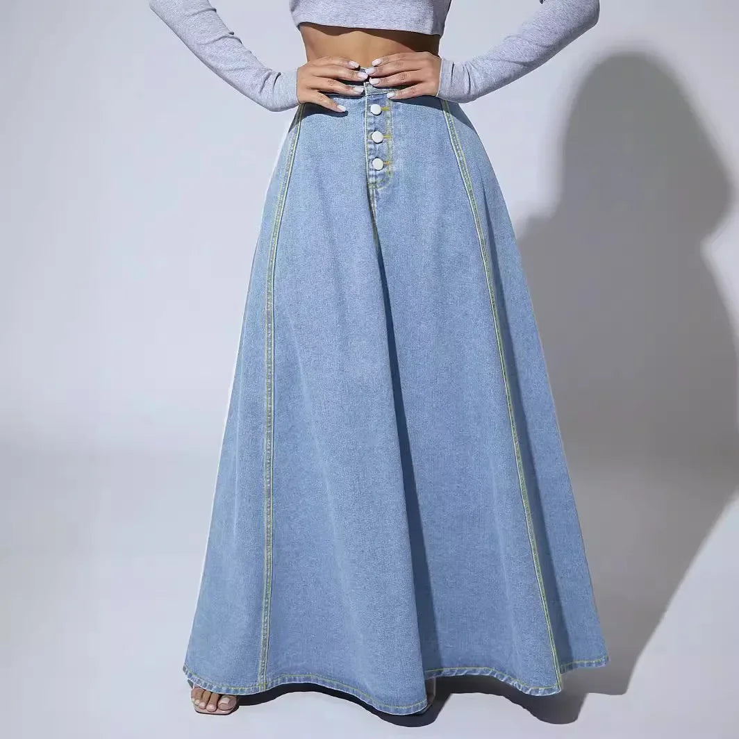 FZ Women's A Line High Waist Vintage Maxi Splice Y2k Streetwear Denim Skirt