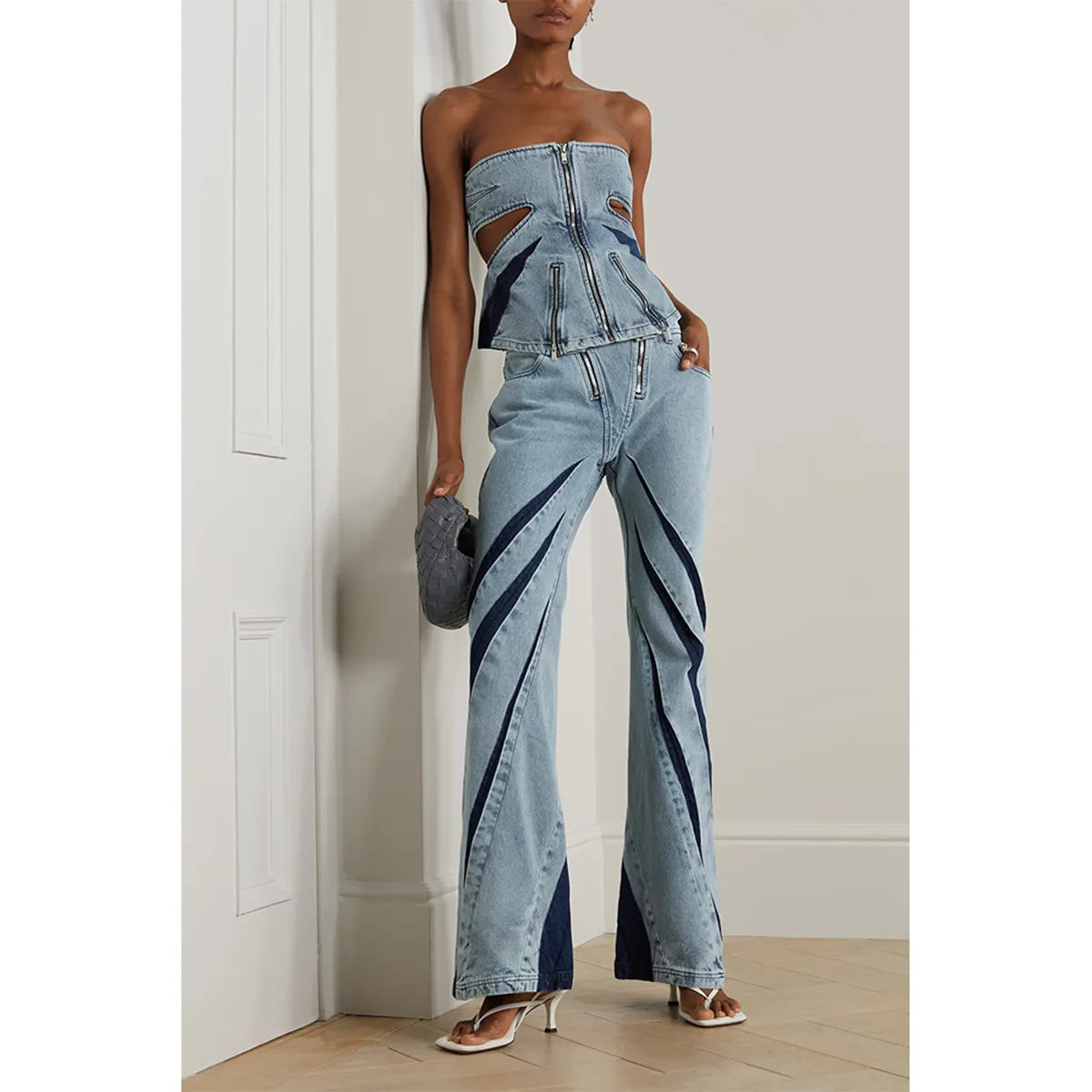 FZ Women's Vintage High Street Strapless Denim Suit - FZwear