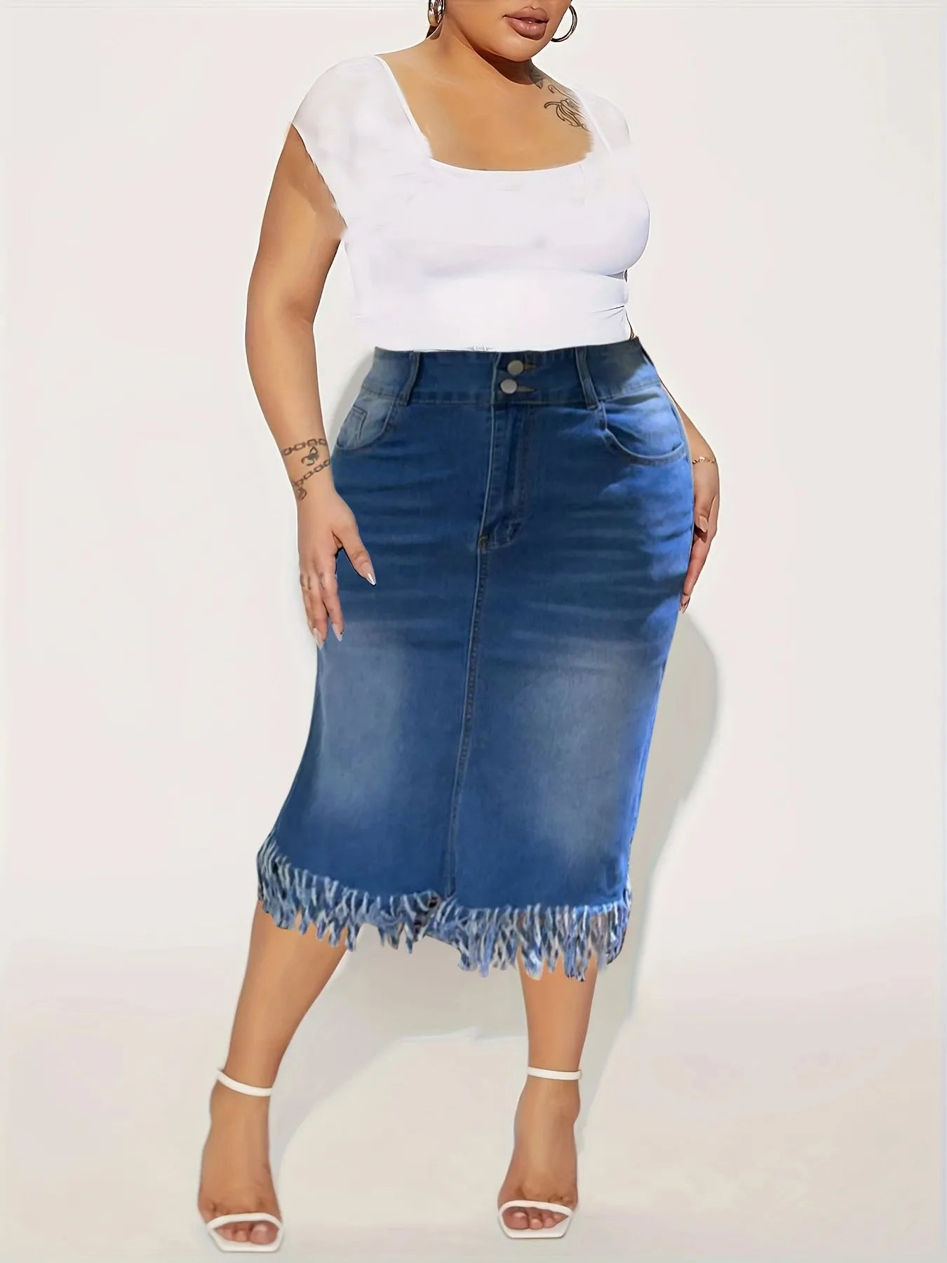FZ Women's Plus Size Stretch Tassel Hip Denim Skirt DSers