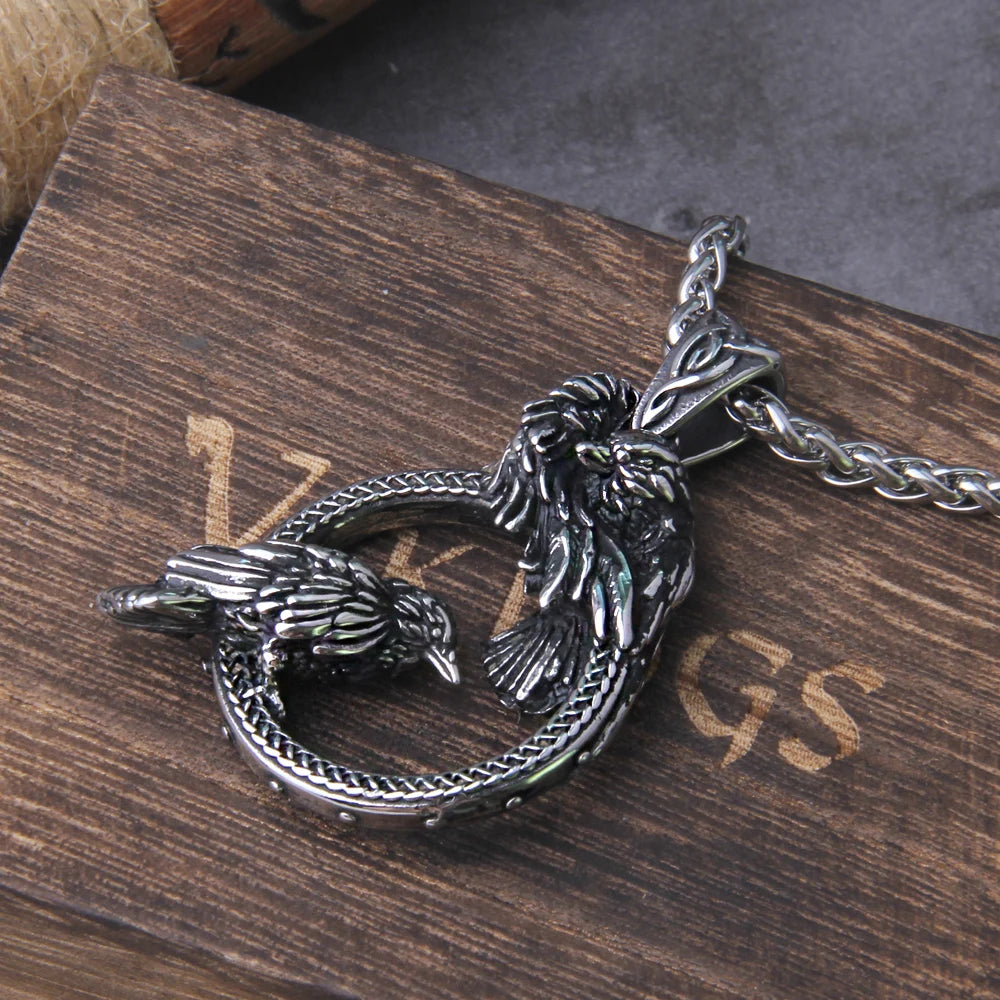 FZ Nordic Viking Raven Stainless Steel Pendant Necklace