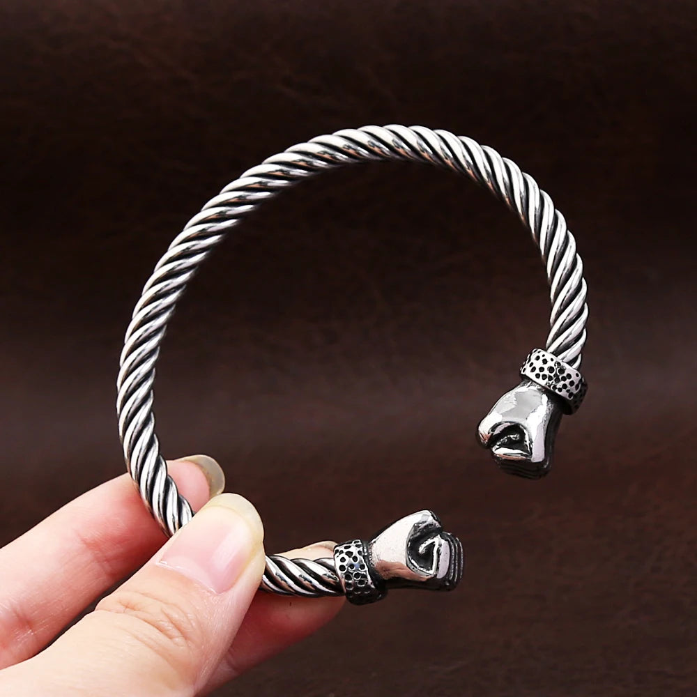 FZ Punk Biker Vintage Cuff Steel Power Fist Stainless Steel Bracelet