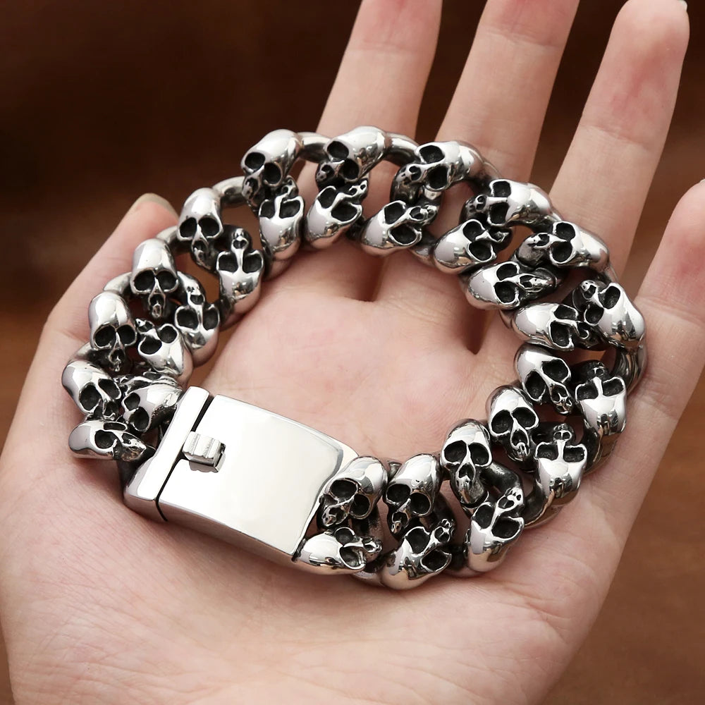 FZ Skull Head Steampunk Rock Skeleton Biker Stainless Steel Bracelet