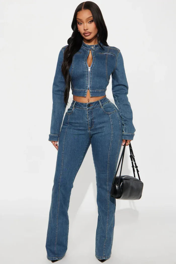 FZ Women's Streetwear Two Piece Denim Pants Suit