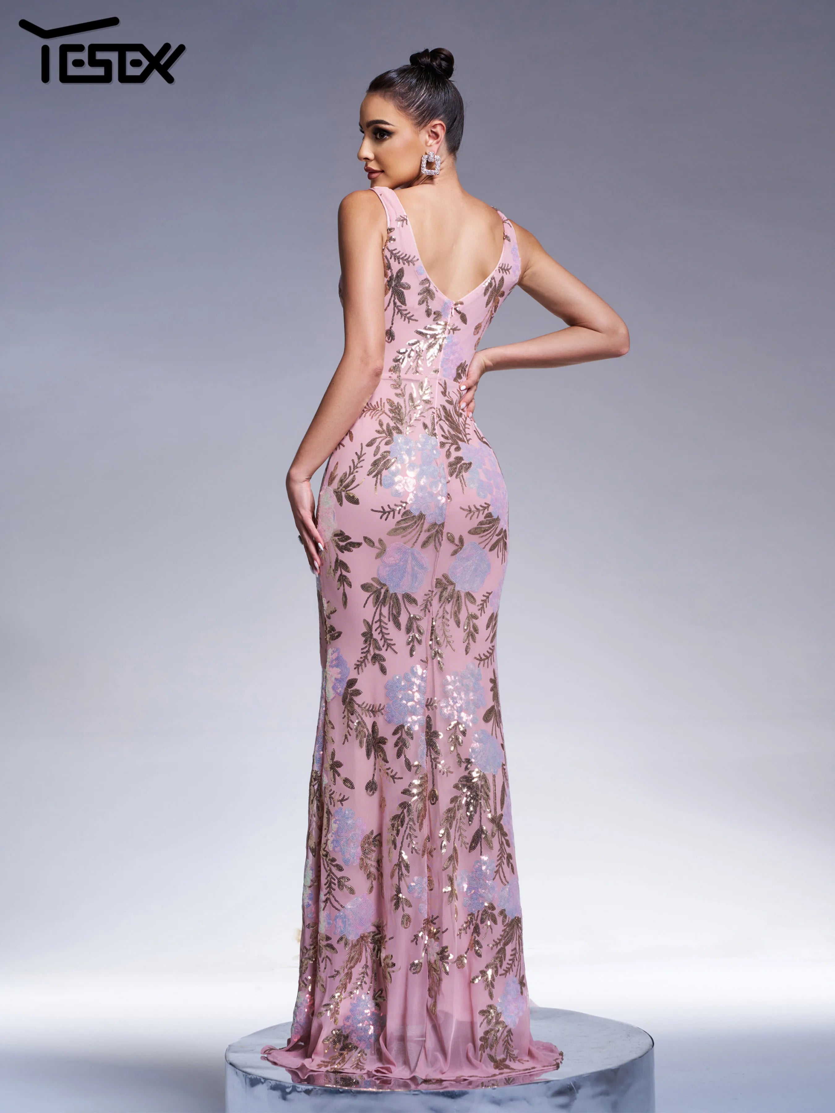 FZ Women's Floral V Neck Mermaid Cocktail Dress