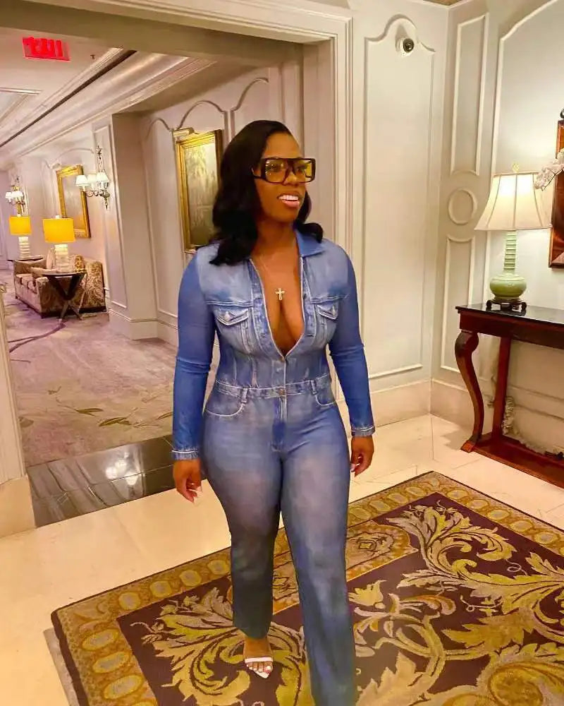 FZ Women's Vintage High Street Straight Wide Leg Denim Jumpsuit - FZwear