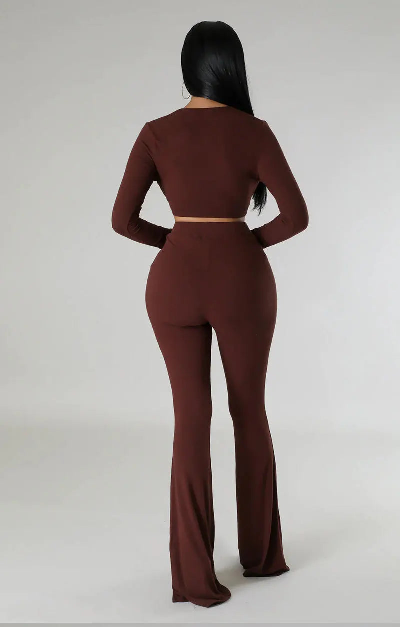 FZ Women's Matching Solid Color Two Pieces Pants Suit - FZwear