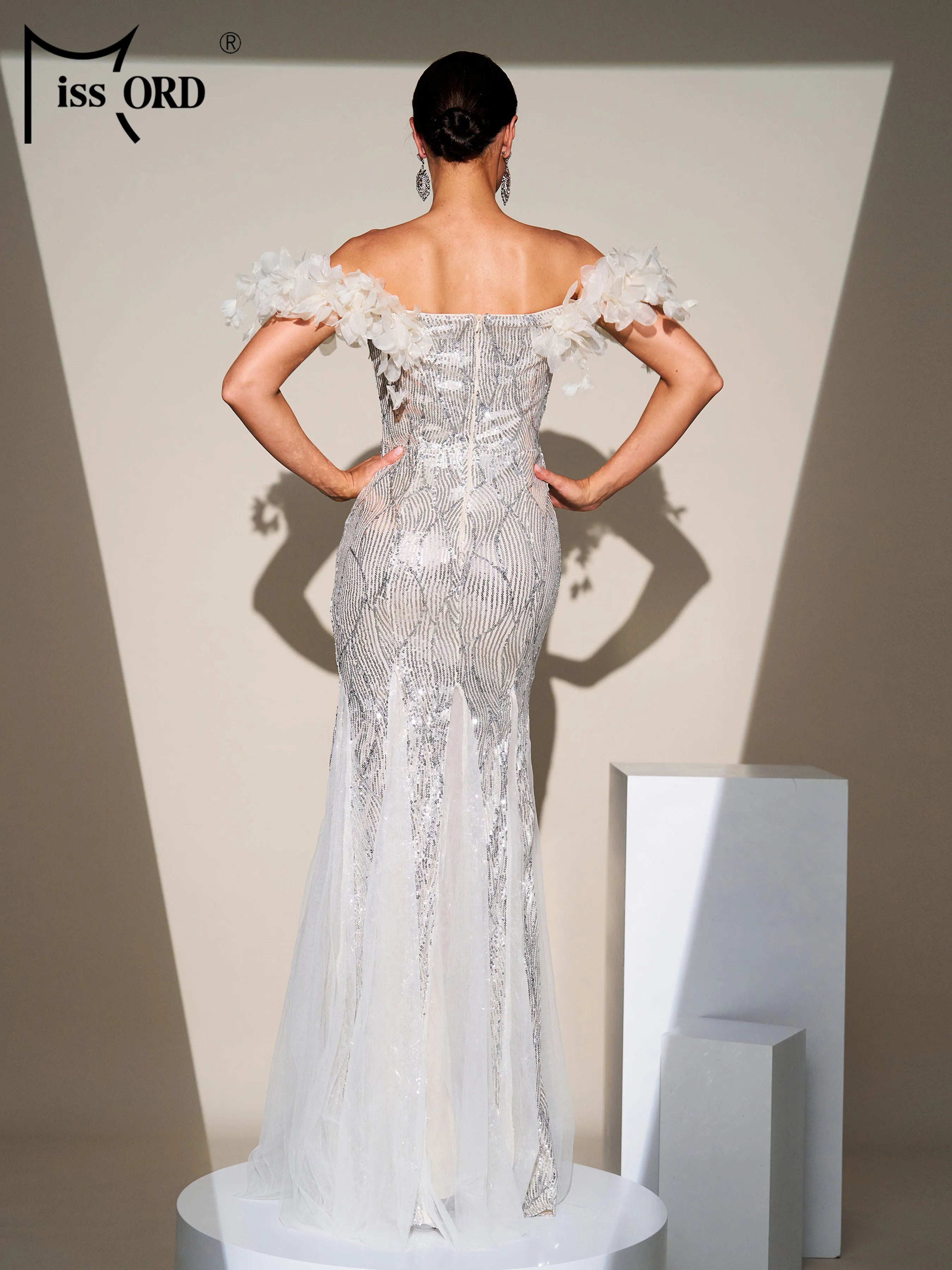 FZ Women's Off Shoulder Sequin Mermaid Evening Dress