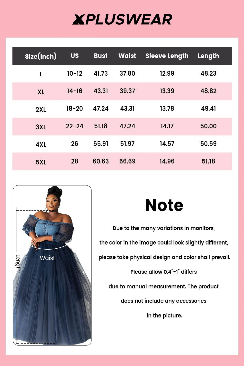 FZ Women's Plus Size Off The Shoulder See Through Contrast Maxi Denim Evening Dress