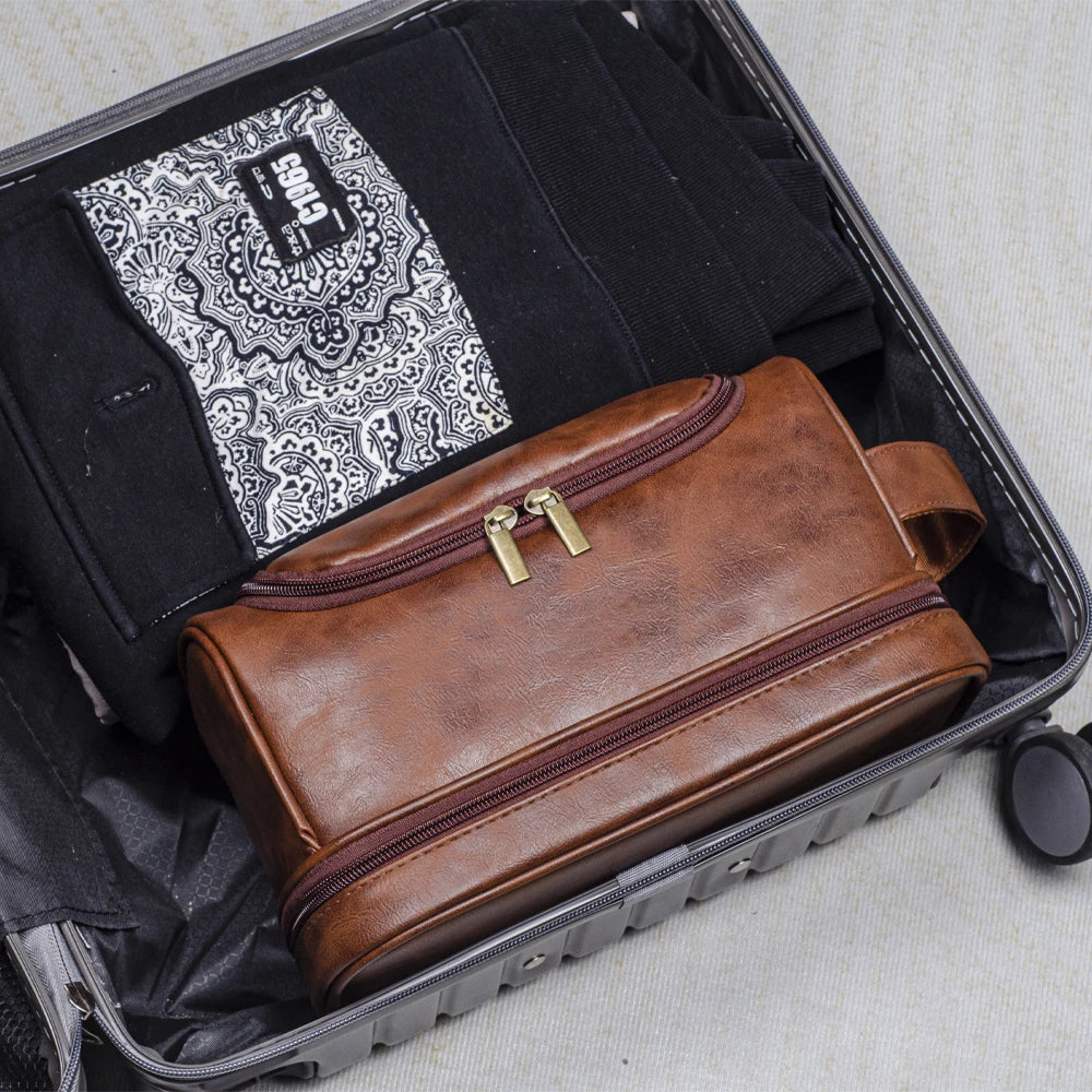 FZ Men's Leather Travel Organizer Water-resistant Toiletry Bag