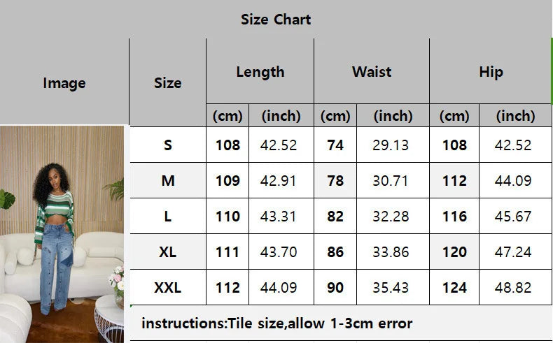 FZ Women's Splice High Waist Streetwear Loose Denim Pants