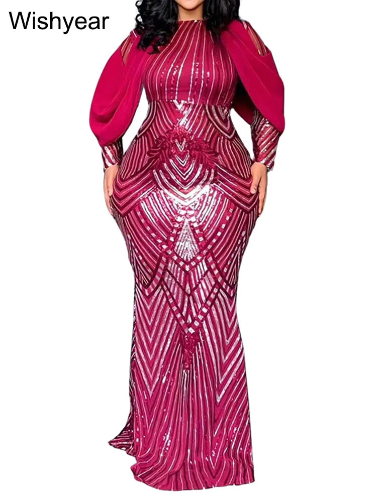 FZ Women's Sequined Long Sleeve Slim Mermaid Evening Dress