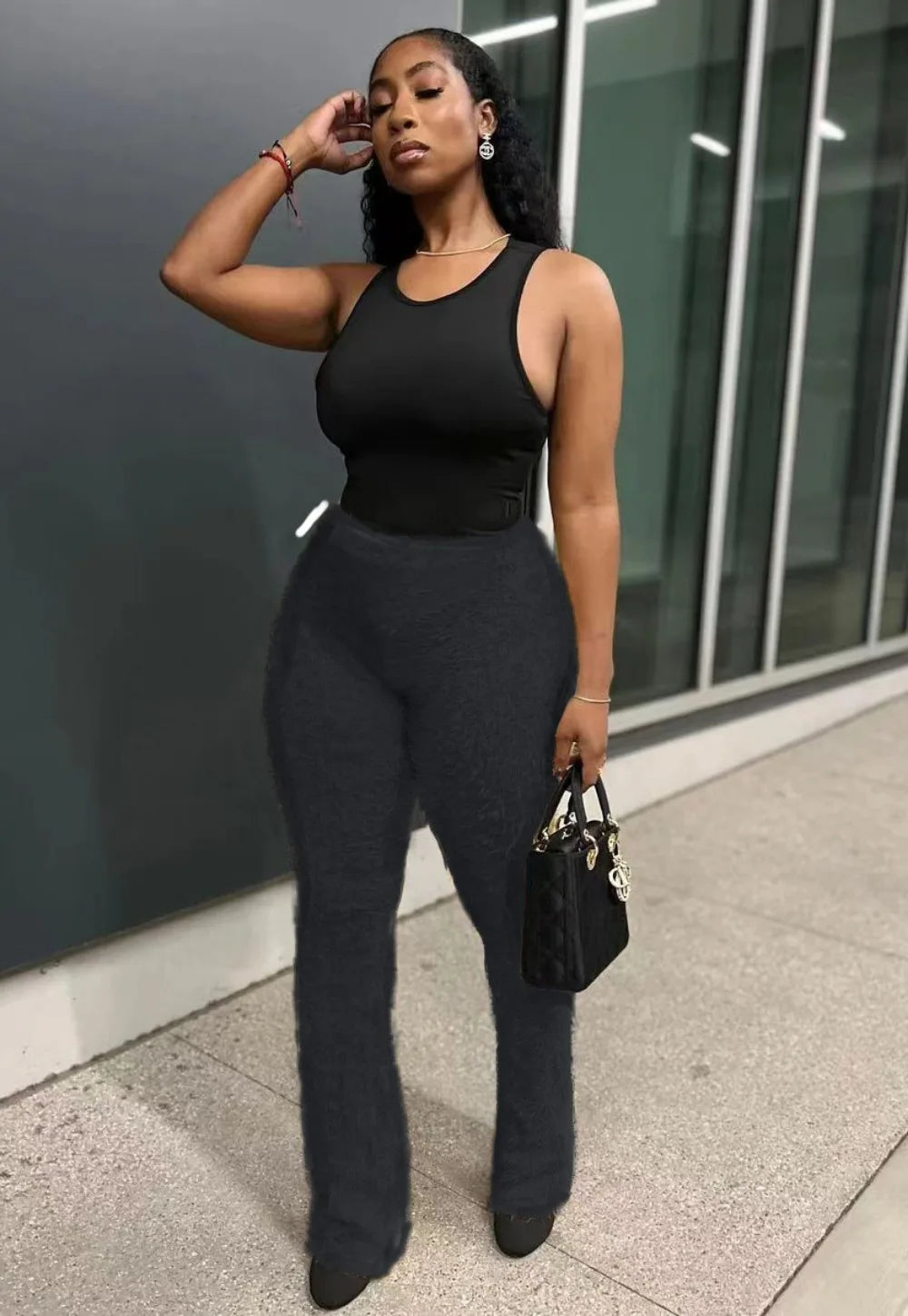 FZ Women's Fur Woolen Skinny High Waisted Solid Color Slim Pants - FZwear