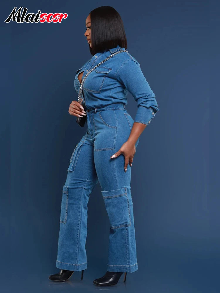 FZ Women's Vintage Wash Streetwear Denim Jumpsuit