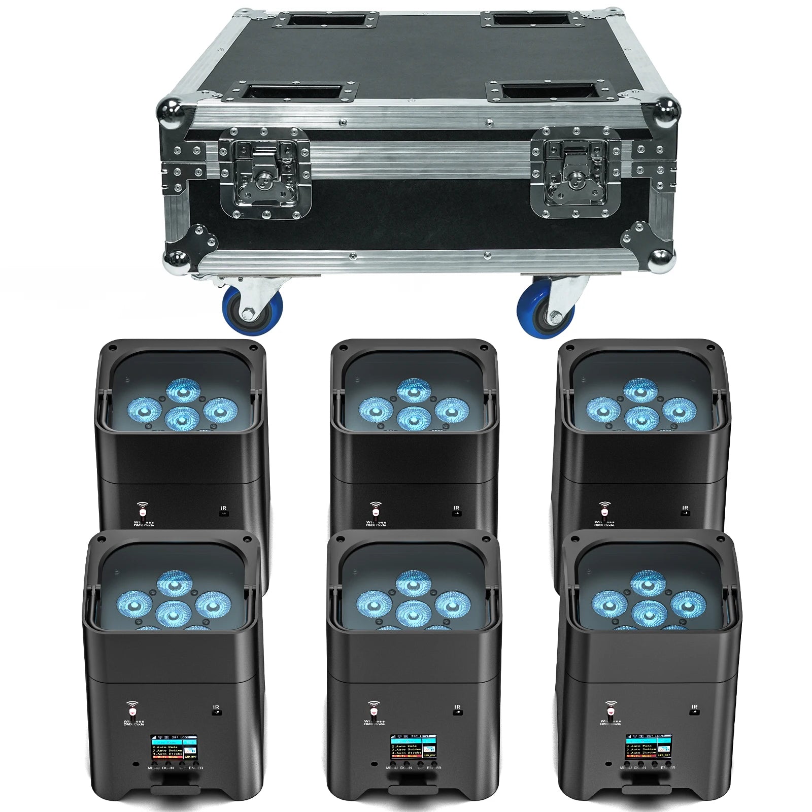 FZ 6Pcs +1Pc Rechargeable Flight Case 80W 6IN1 RGBWA+UV Wireless Built-in Battery Par Lighting