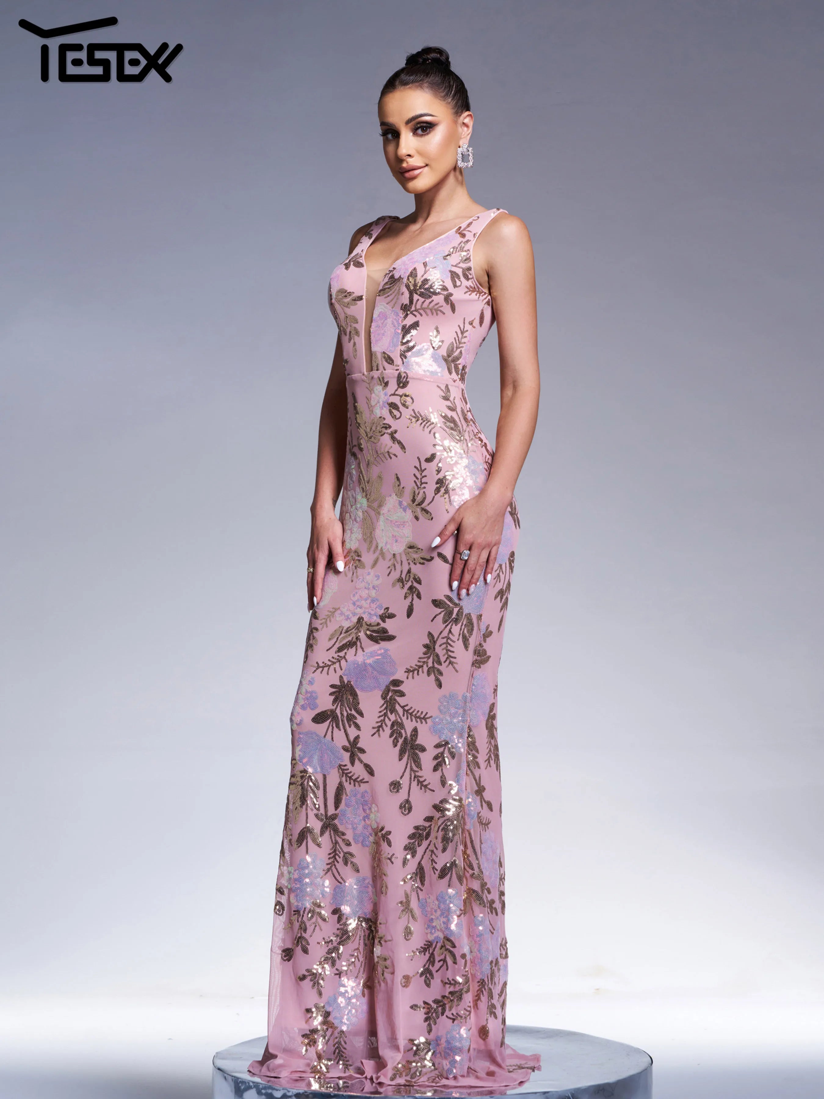 FZ Women's Floral V Neck Mermaid Cocktail Dress