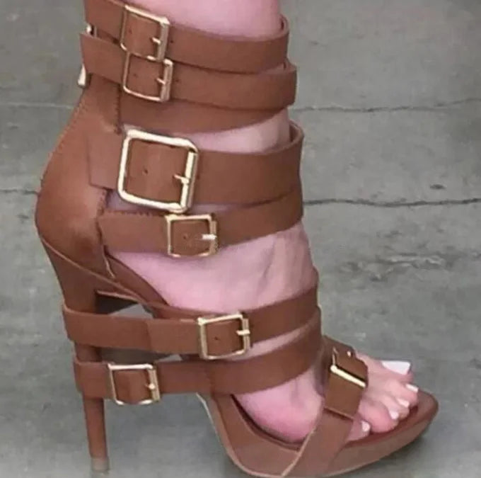 FZ Women's High Heel Detachable Buckle Straps Cross Open Toe Stiletto Heel Shoes