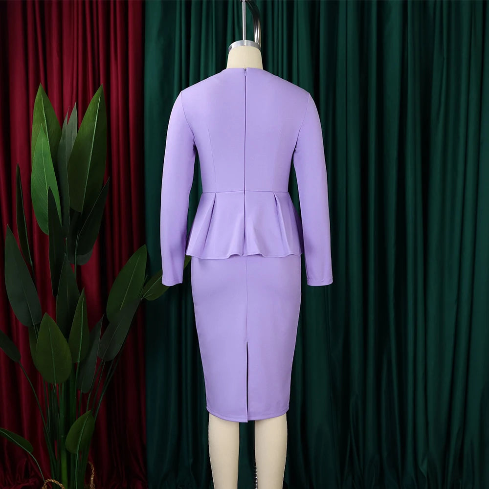 FZ Women's Square Neck Full Sleeve Ruffles Package Hips Mid Calf Church Dress