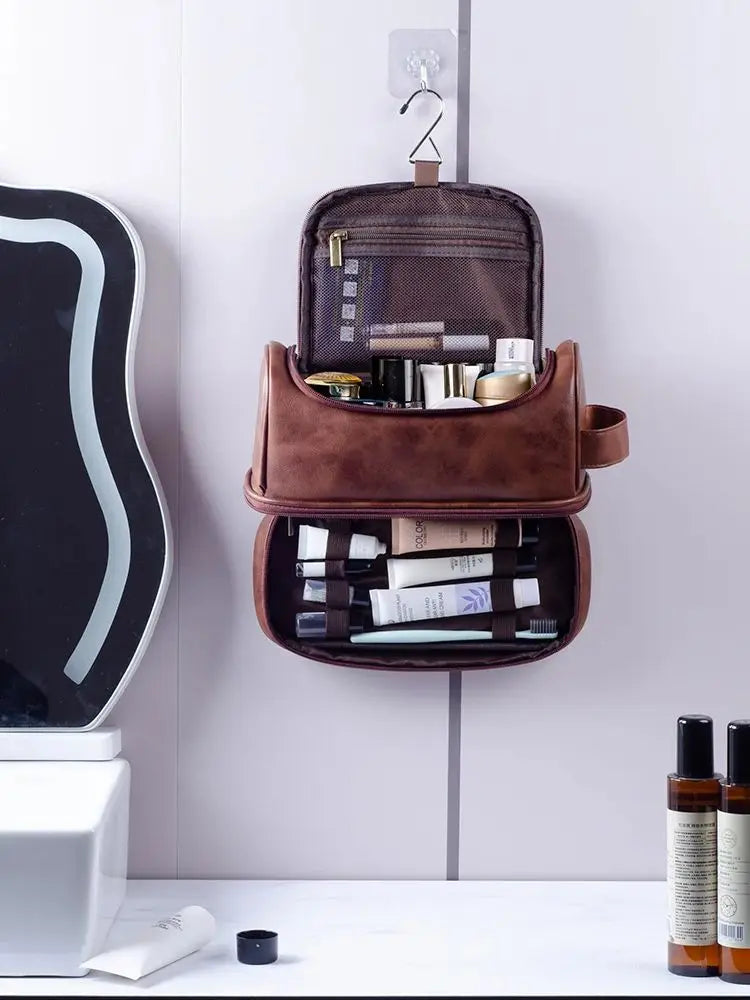 FZ Men's Leather Travel Organizer Water-resistant Toiletry Bag