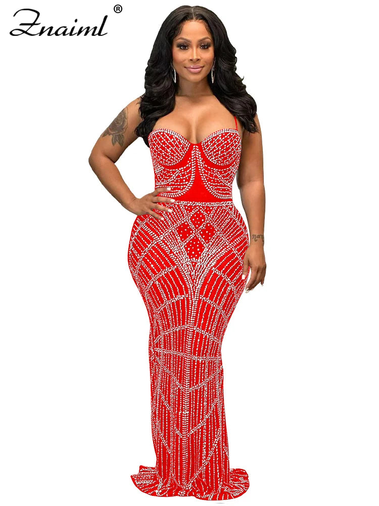 FZ Women's Mesh Bodycon Spaghetti Strap Maxi Evening Dress