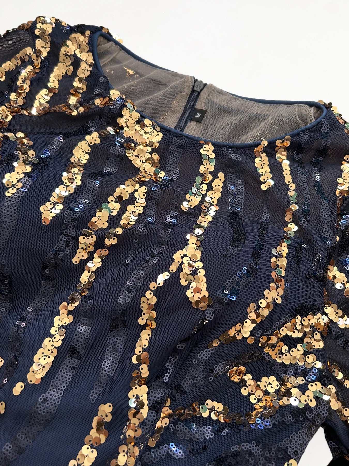 FZ Women's Full Sleeved Padded Long Sequined Evening Dress