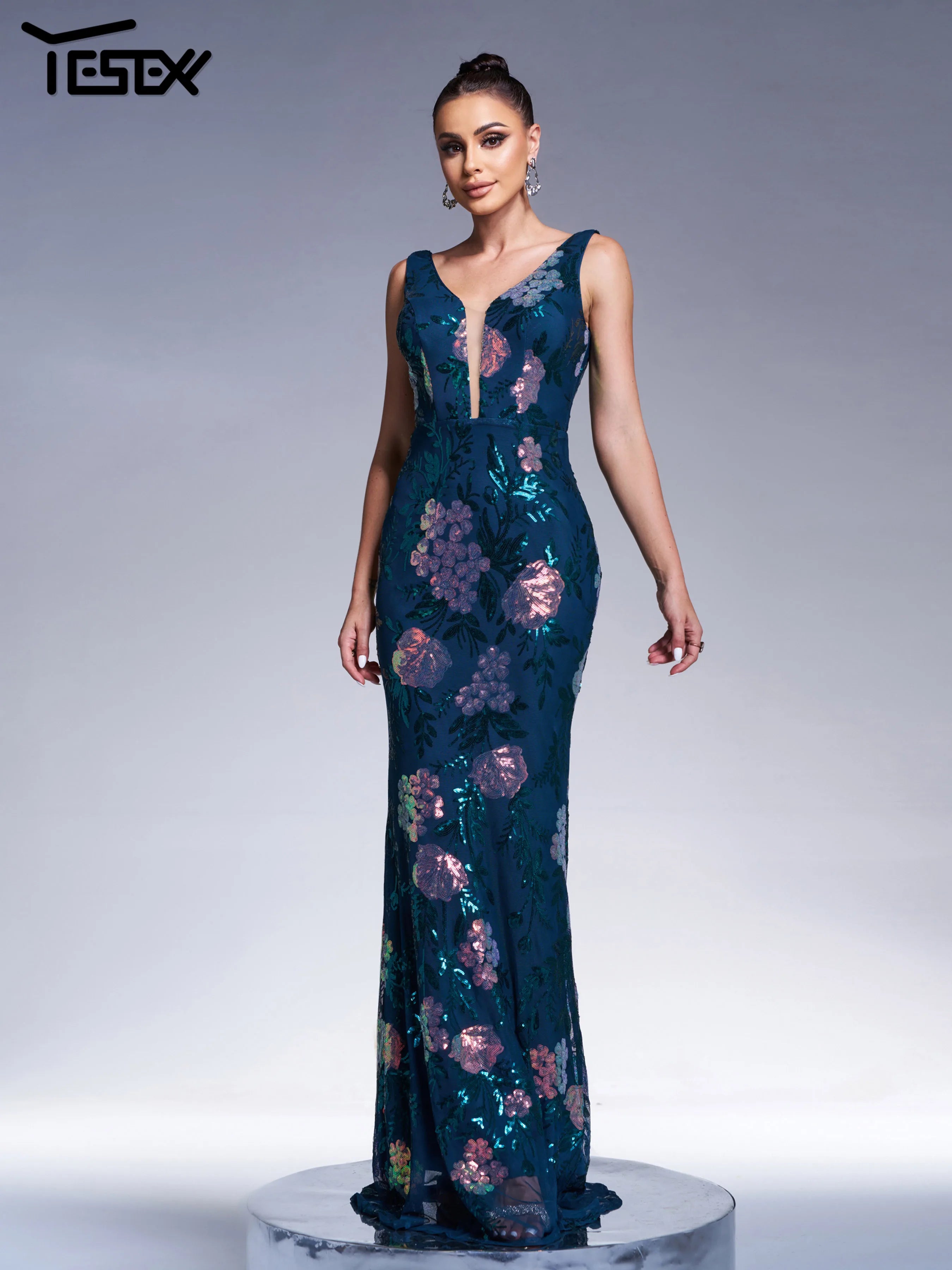 FZ Women's Floral V Neck Mermaid Cocktail Dress