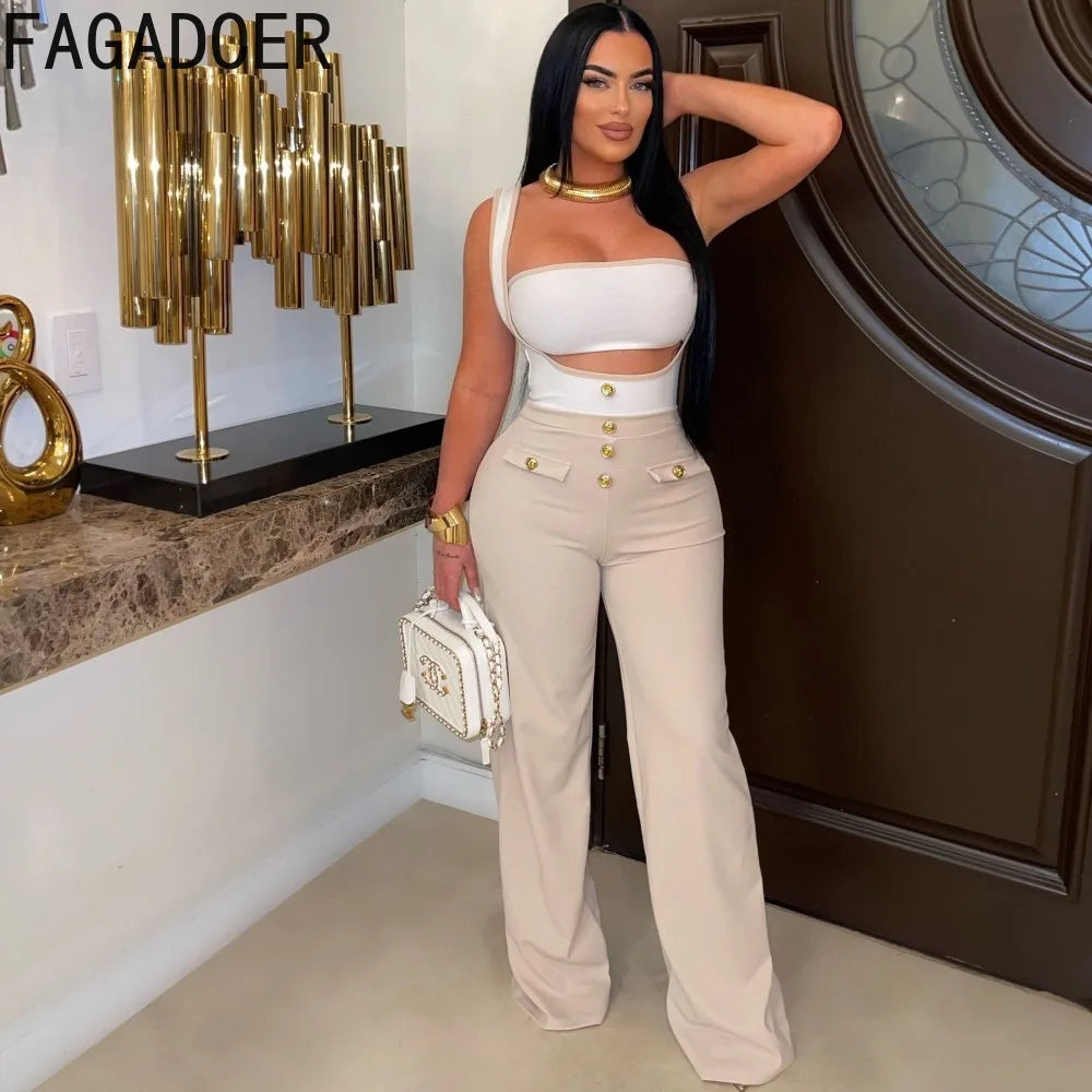 FZ Women's Fashion Patchwork Wide Leg Two Piece Pants Suit - FZwear