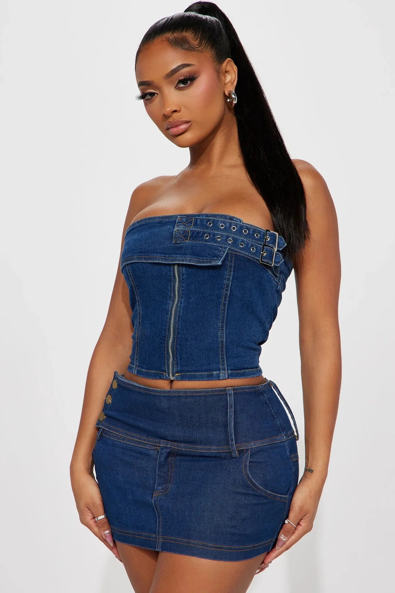 FZ Women's Strapless Denim Stretch Skirt Suit - FZwear