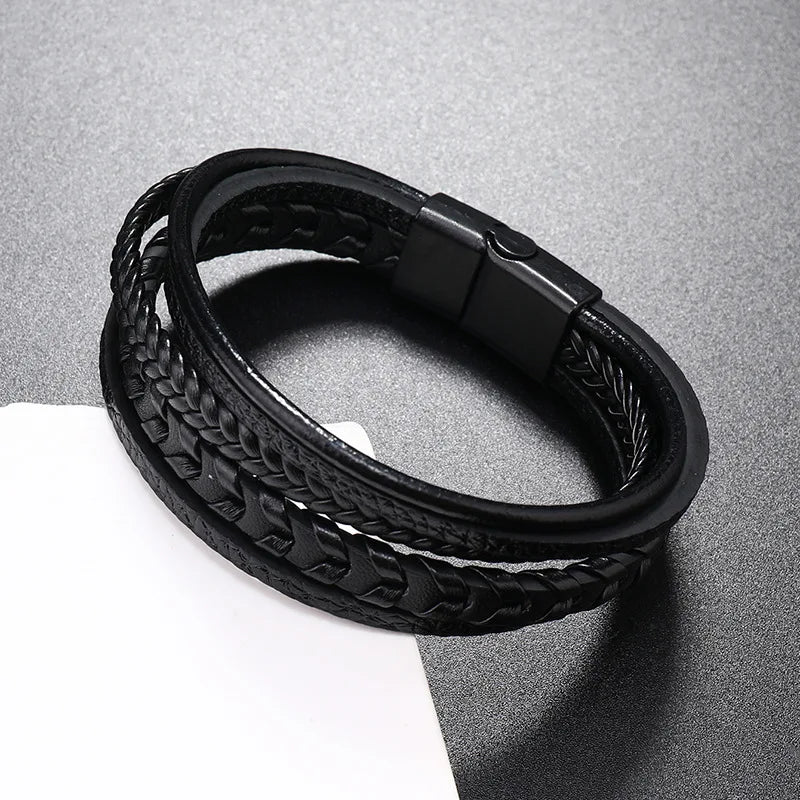 FZ Multi-layer Leather Rope Woven Leather Titanium Steel Magnetic Buckle Bracelet - FZwear