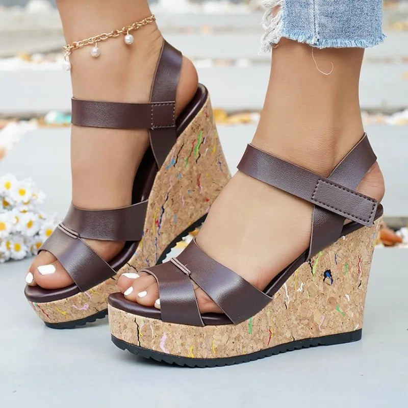 FZ Women's Silver Chunky Thick Sole Wedge Pu Leather Platform Sandals Shoes