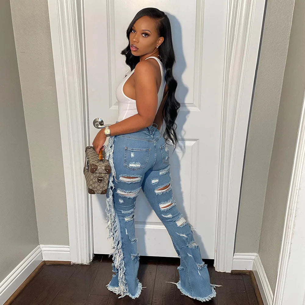 FZ Women's Hole Ripped Hight Waist Denim Pants - FZwear