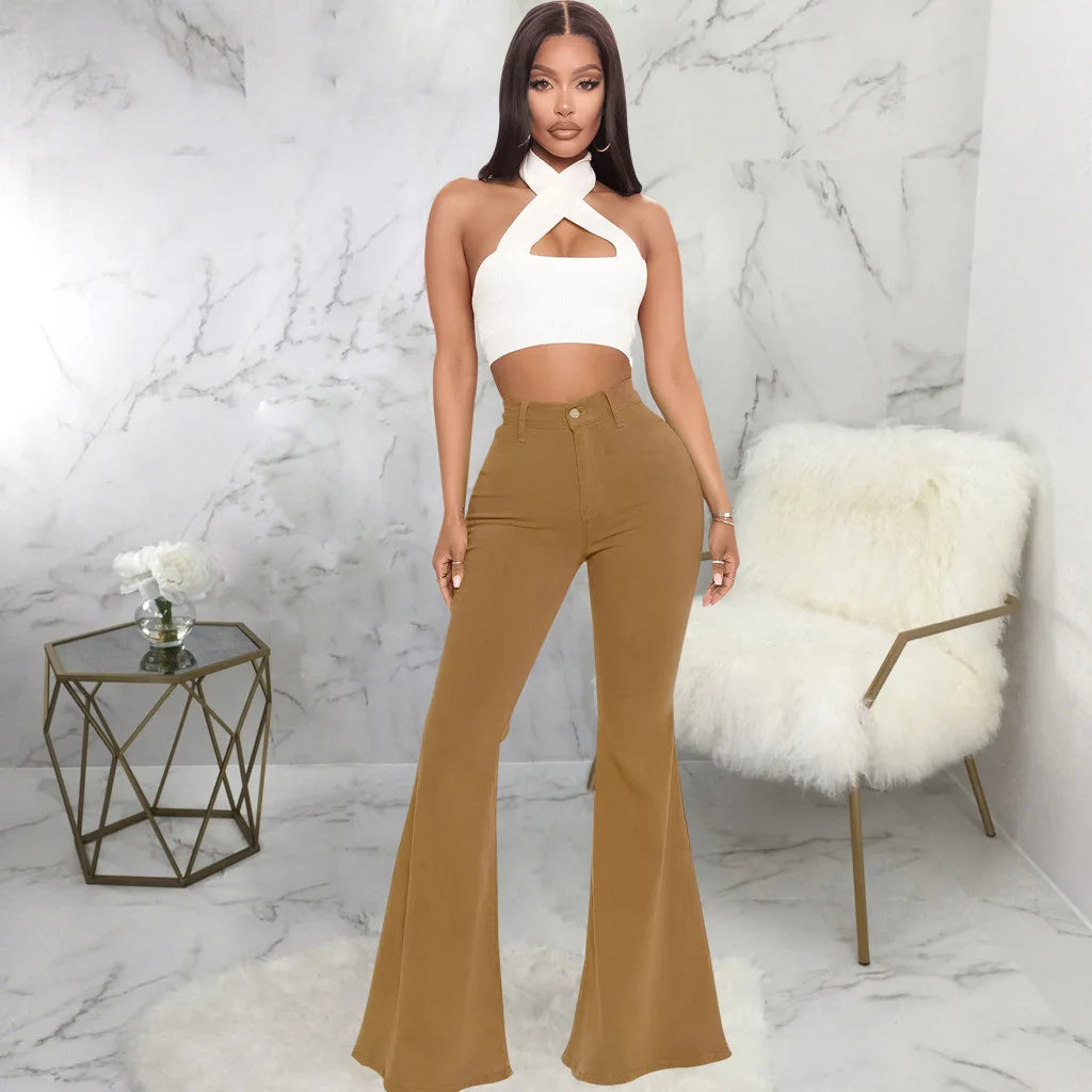 FZ Women's Sexy Flare High Waist Slim Stretch Washed Denim Pants - FZwear