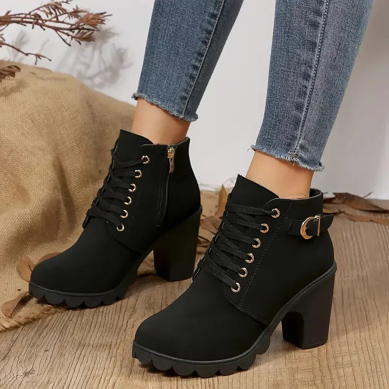 FZ Women's Lace-up High Heels Anti-slip Ankle Boots