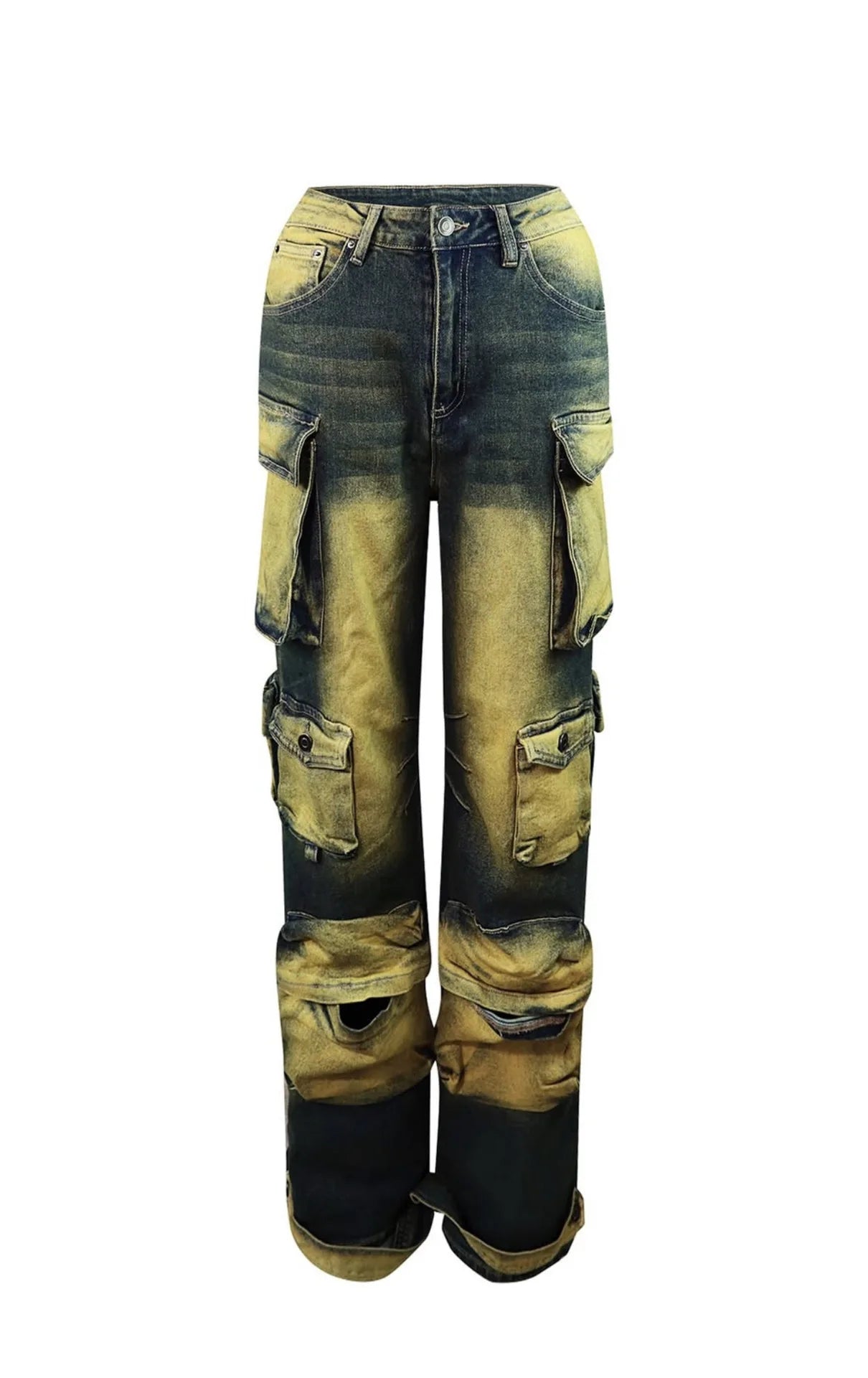 FZ Women's Tie Dye High Waist Y2K Streetwear Cargo Denim Pants