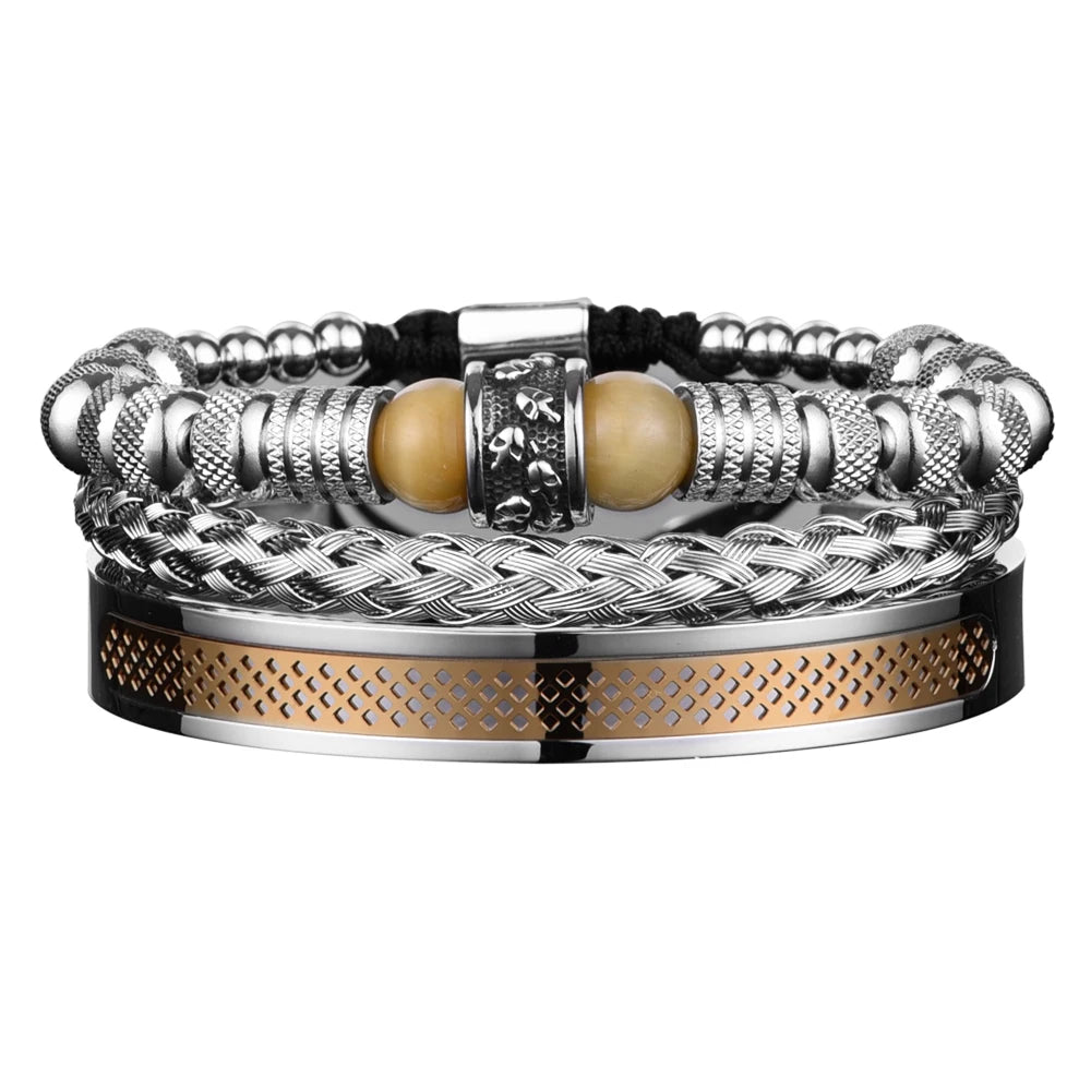 FZ 3pcs Set Stainless Steel Handmade Rope Assorted Bracelet - FZwear