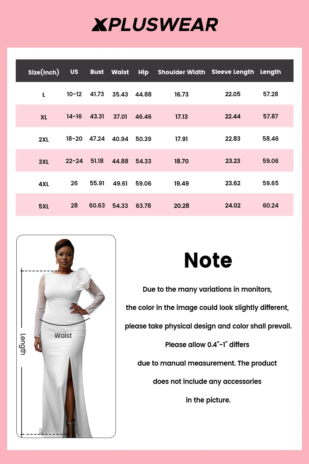 FZ Women's Plus Size Long Sleeve Pearl Split 3D Maxi Dress