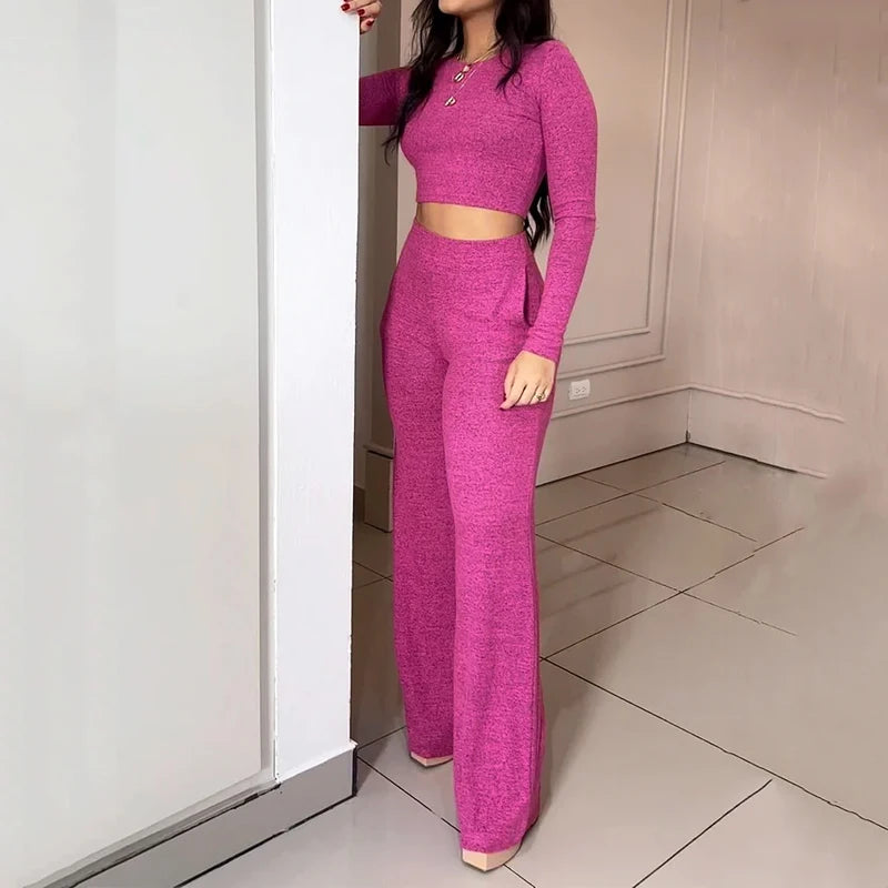 FZ Women's Long Sleeve Bare Waist Loose two piece Pants Suit - FZwear