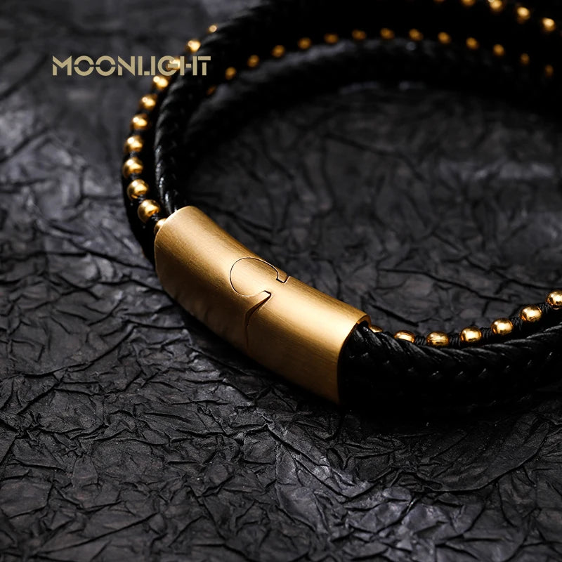 FZ Multi-layer Leather Handmade Stainless Steel Button Bracelet - FZwear