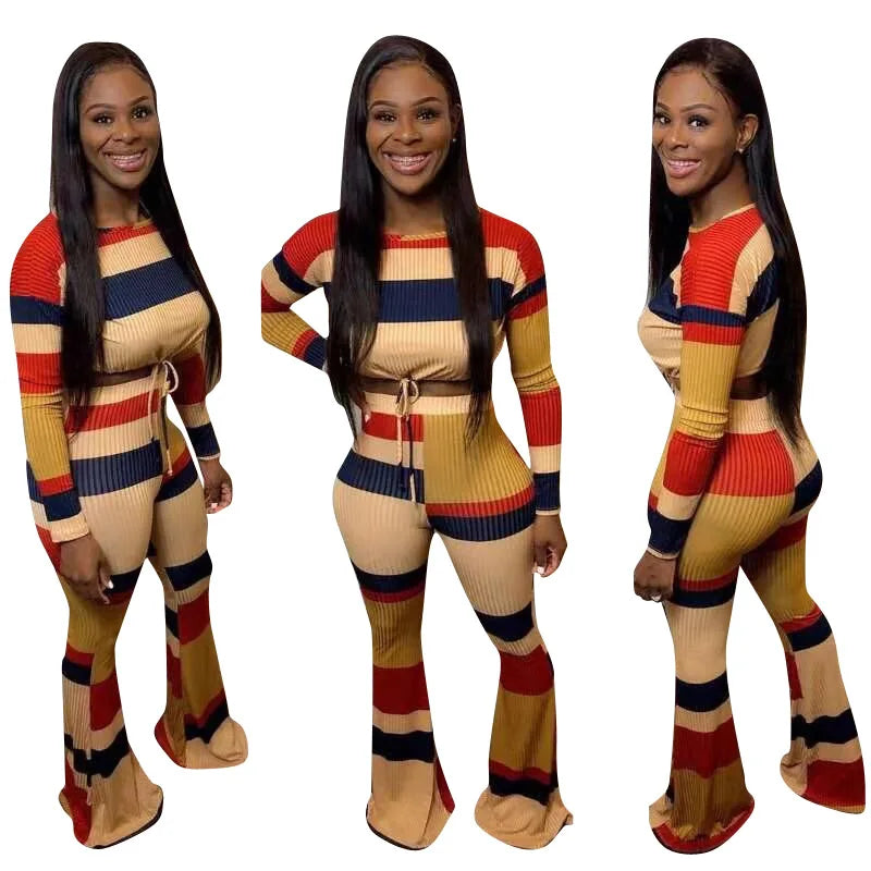 FZ Women's Striped Sexy Shinny Chic Slim Two Piece Pants Suit - FZwear