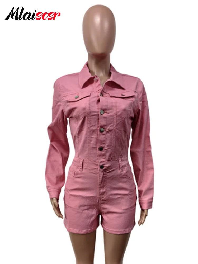 FZ Women's Vintage High Street Elastic Wash Single-Breasted One Piece Denim Jumpsuit